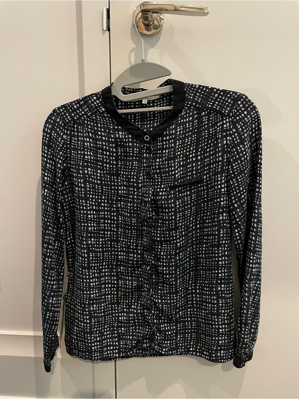 Navy and White Printed Women's Button-Front Blouse
